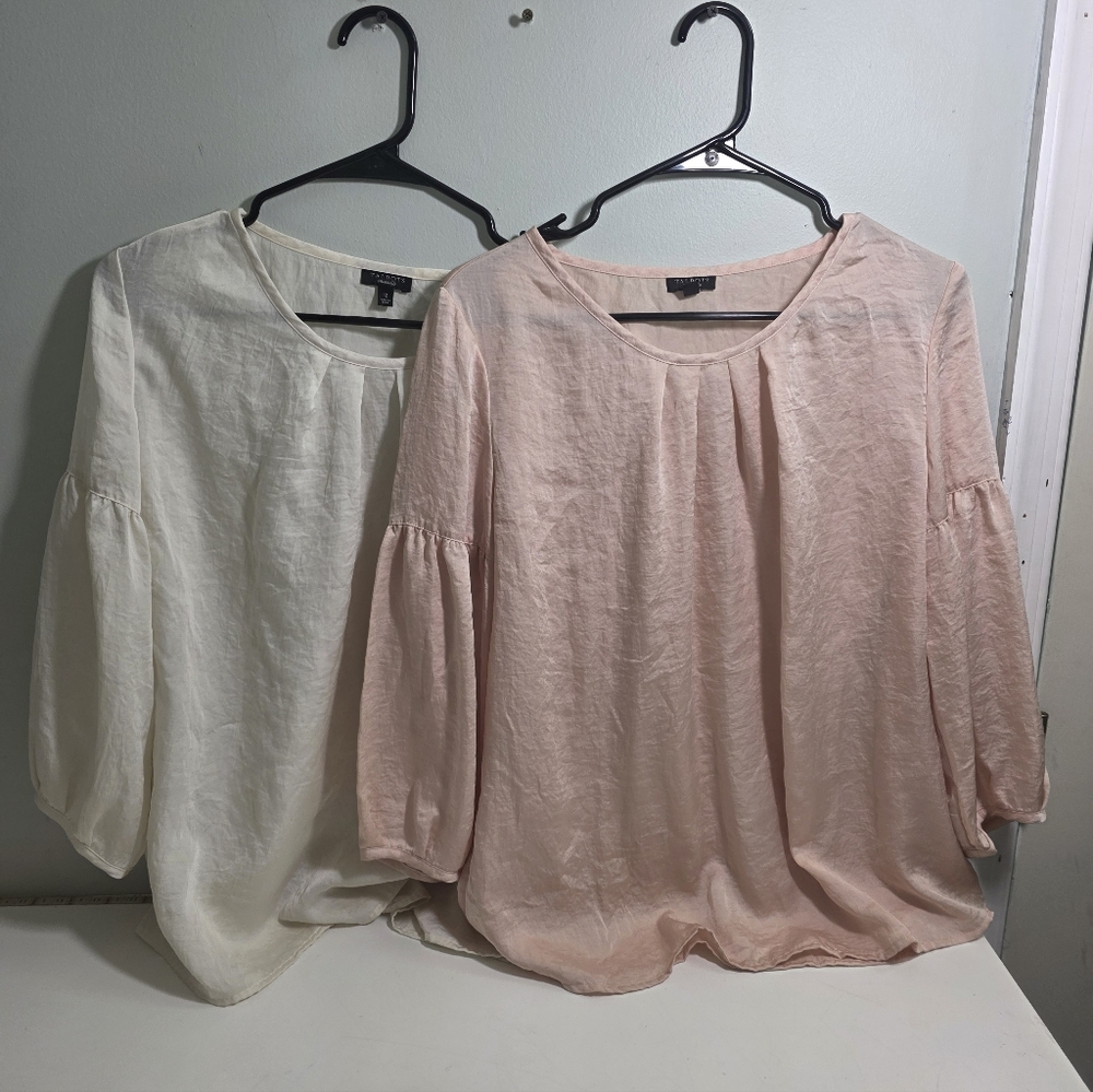 2 Talbots petite size 12 Champagne And Cream  crinkle top long blouse
